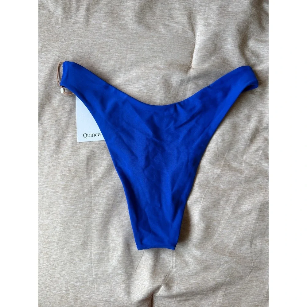 quince italian high-leg bikini bottom swimsuit electric blue, women size medium
